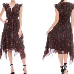 Ulla Johnson Ciel Silk Floral and Metallic Midi Dress Size 4